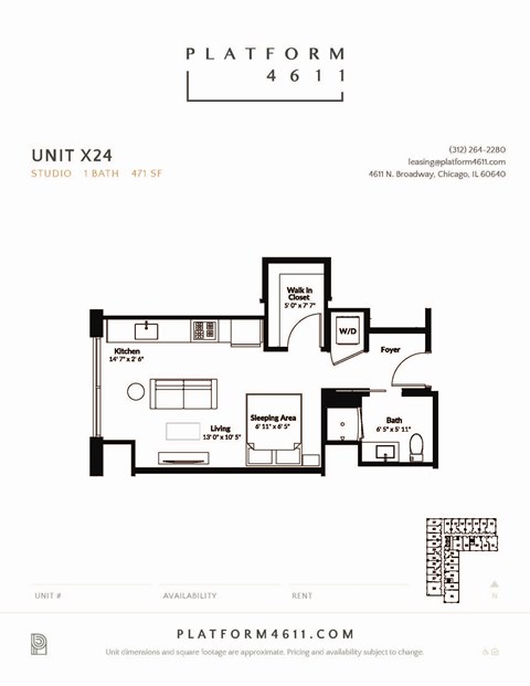 the floor plan of unit x24 at Platform 4611, Chicago, IL 60640